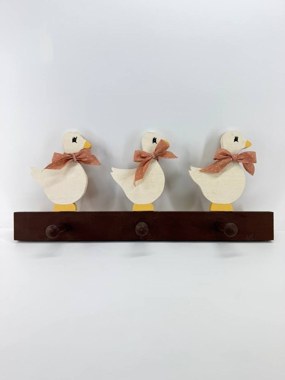 Vintage Wooden Wall Coat Rack 3 Duck Hooks Country Farmhouse Entryway Decor